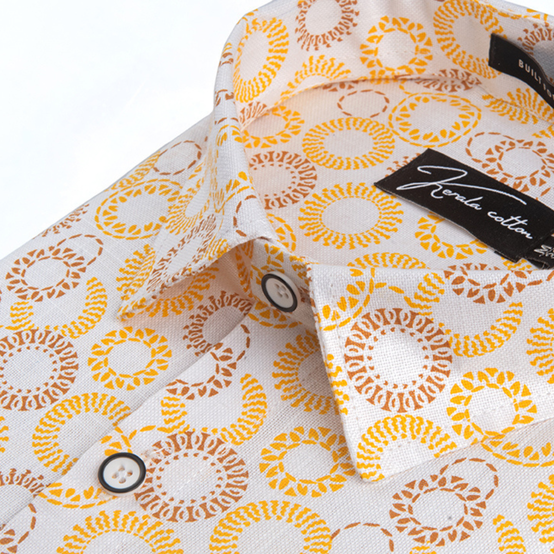 New Turkey Linen White With Mix Circle Print Shirts For Men