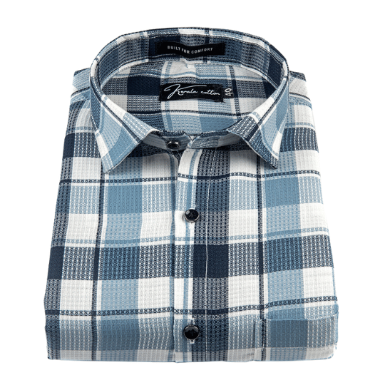 Checks White with Blue Mix Cotton Shirts