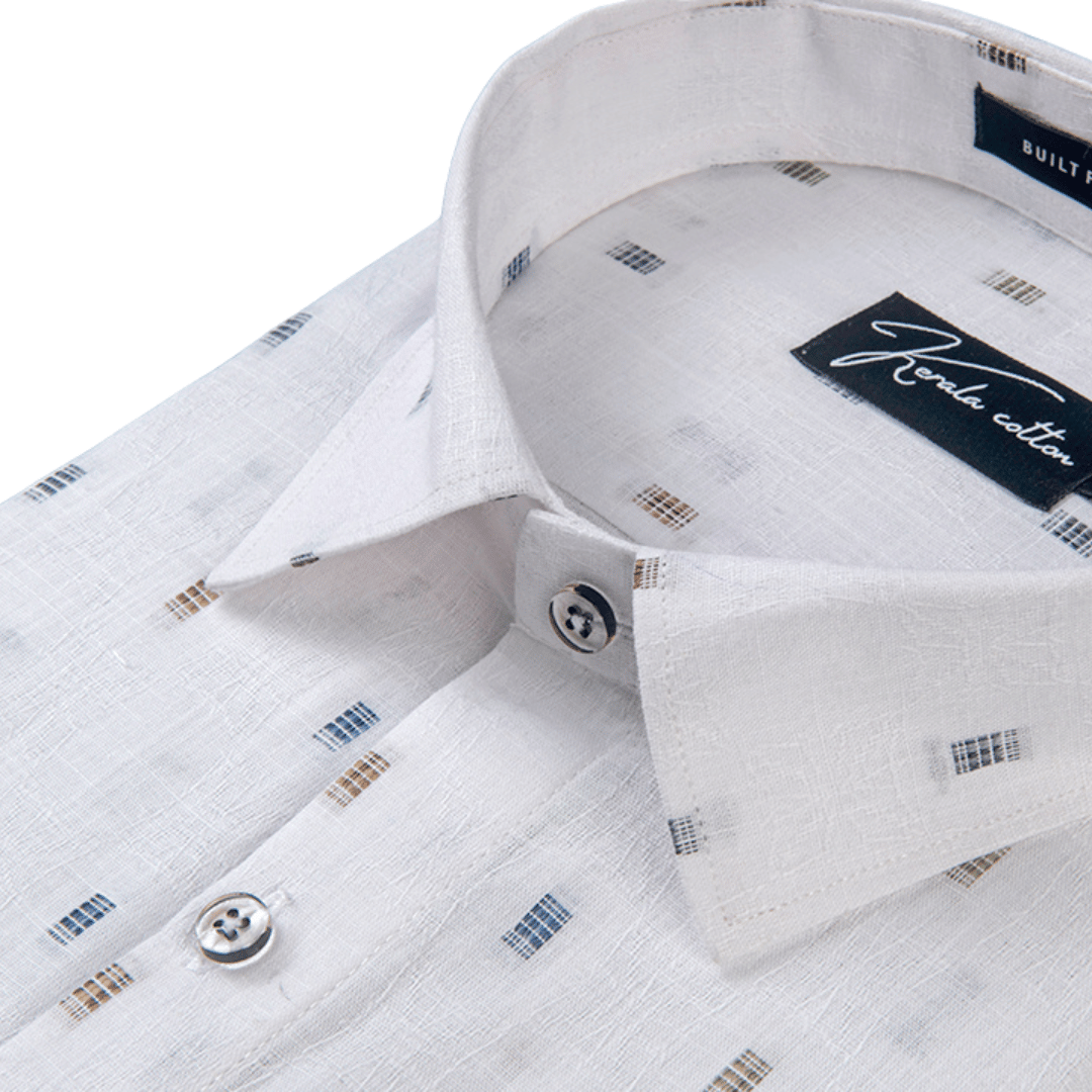Linen butta White With Rectangle Print Shirts For Men