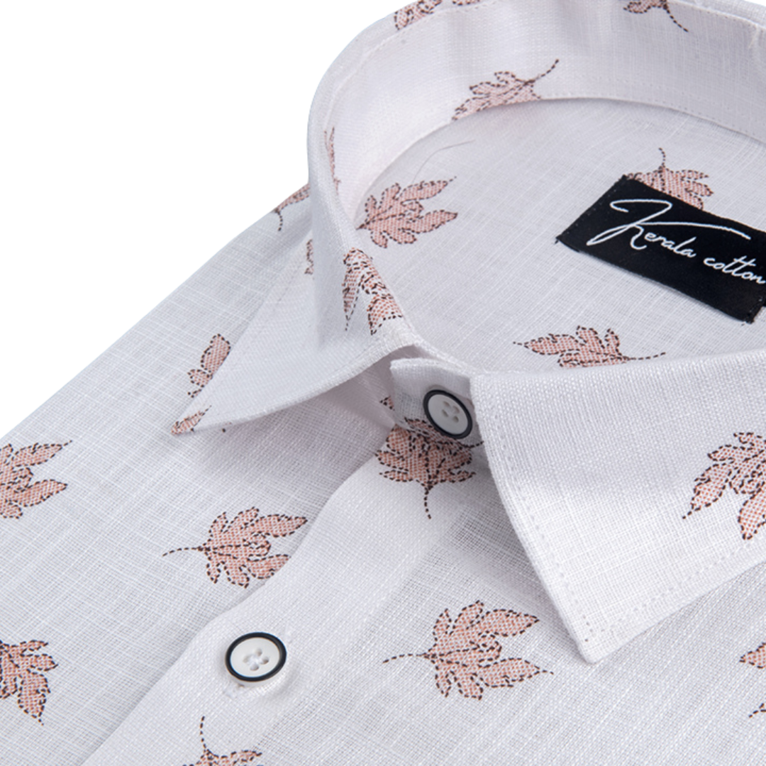 New Turkey Linen White With Light Marun Batel Print Shirts