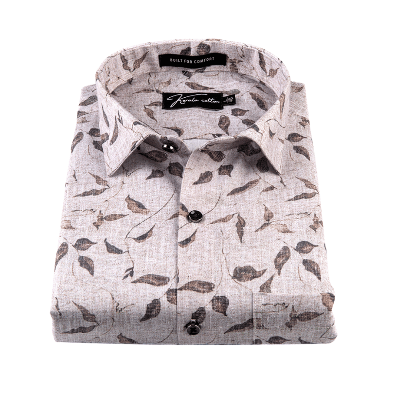 Linen Light Brown with Dark Brown Betal Print Shirts