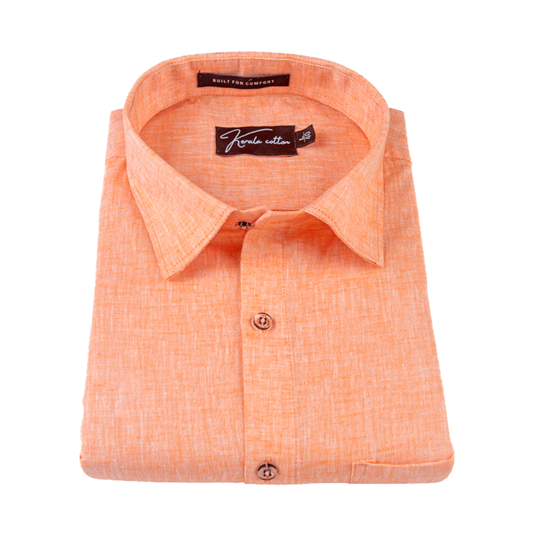 100 % Linen Prime Dark Orange Colour Shirts For Men