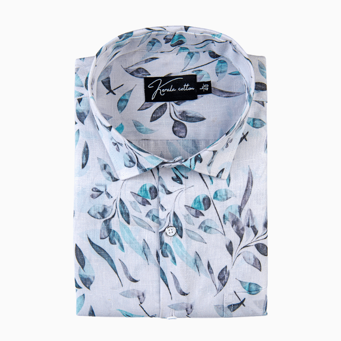 Italian linen White With Rama Gray Batel Print