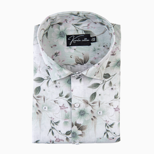Italian linen Green With Multicolour Flower Print