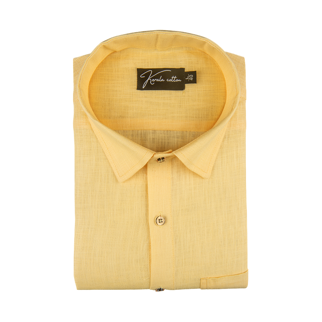 Light Yellow Colour Blended Linen Shirts for Men
