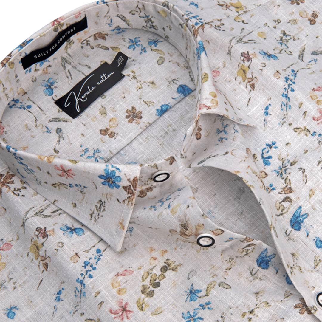 Italian Linen White With New Sky Mahendi Print Shirts For Men