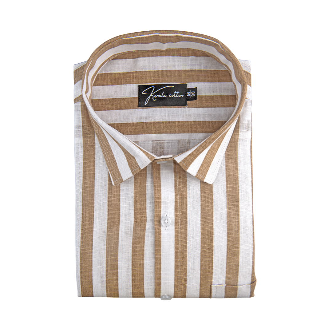 Linen White With Brown Patta Print Shirts for Men