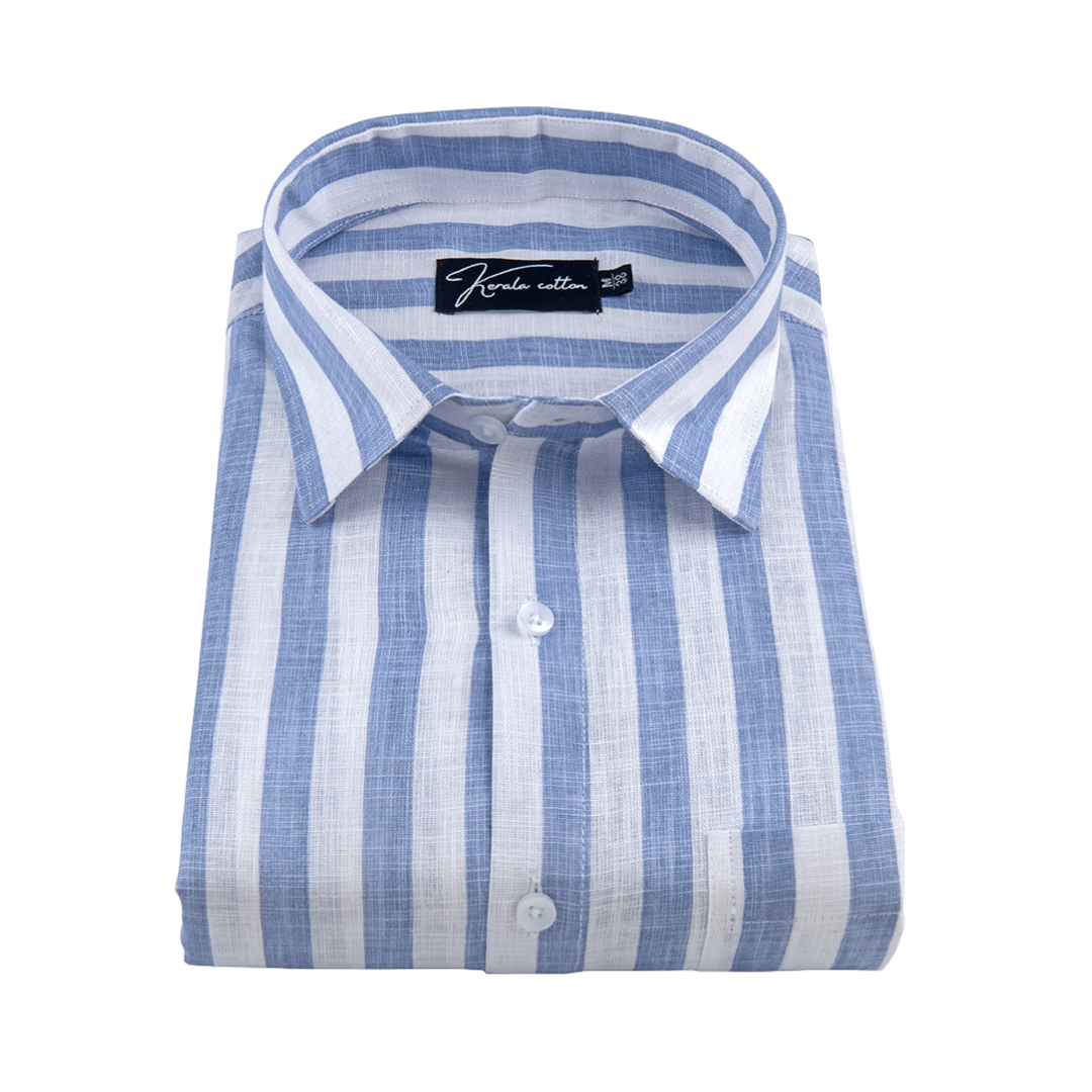 Linen White With Sky Patta Print Shirts For Men