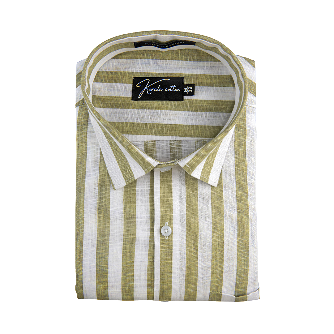 Linen White With Pista Green Patta Print Shirts For Men