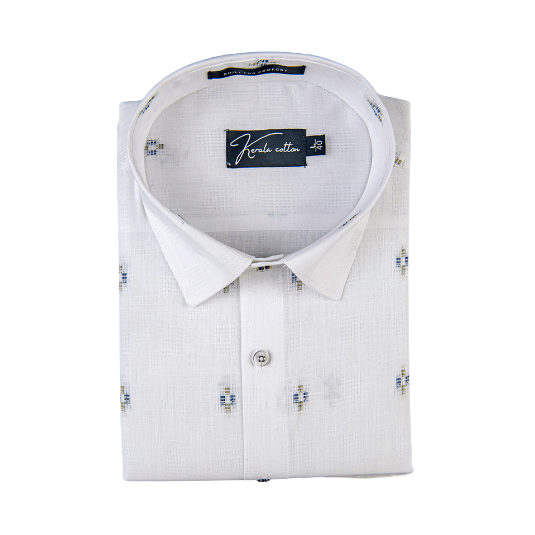 Linen Butta White With Plus Print Shirts For Men