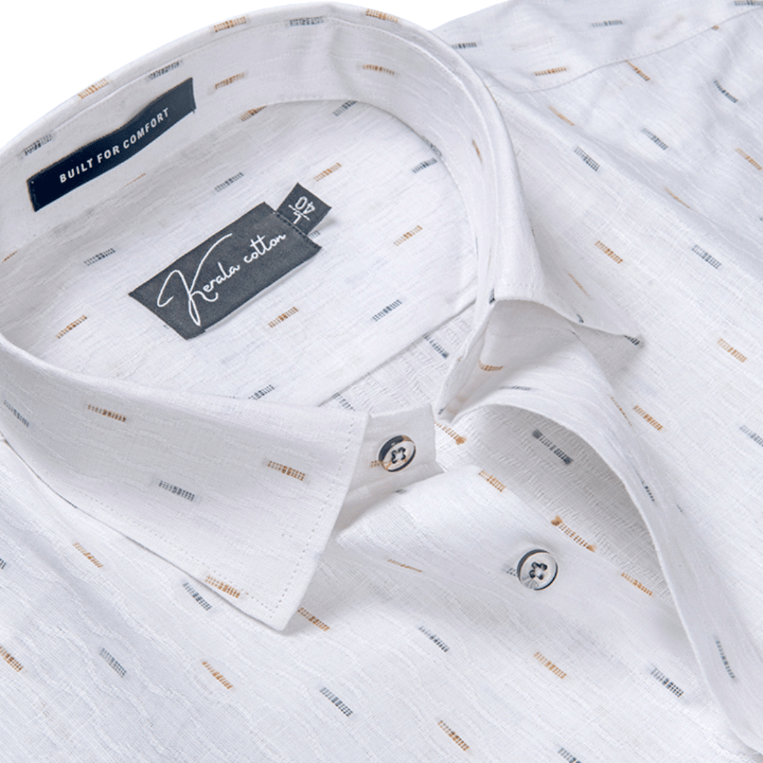 Linen Butta White With Single Line Print Shirts For Men