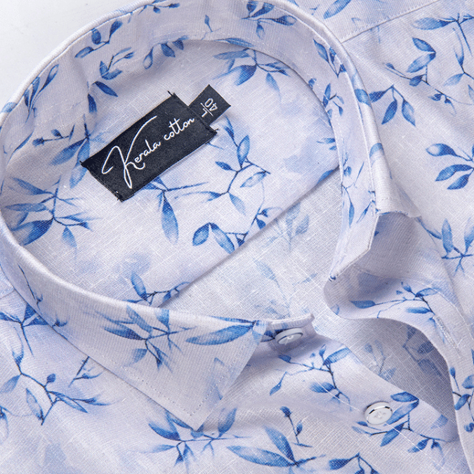 Italian linen white with blue batel print