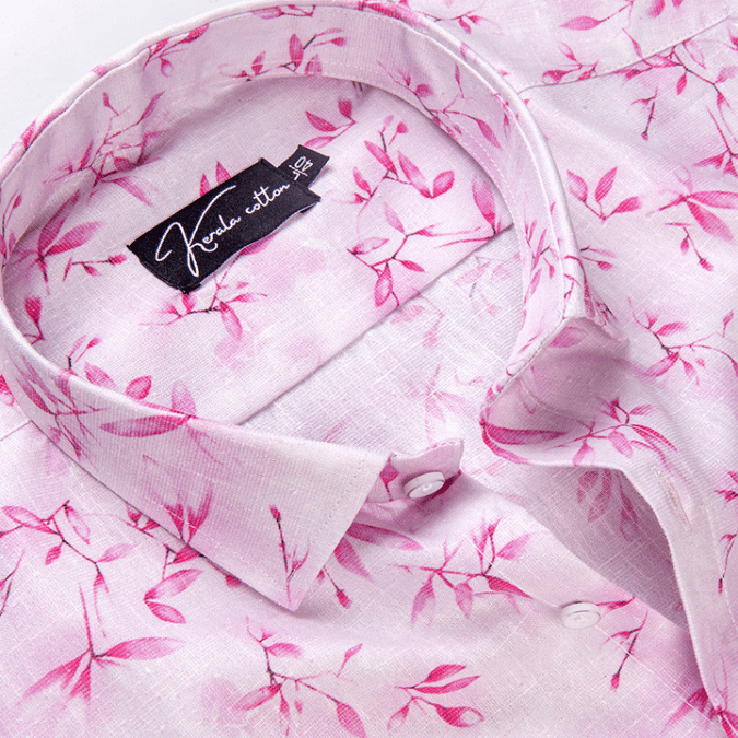 Italian linen White With Pink Batel Print