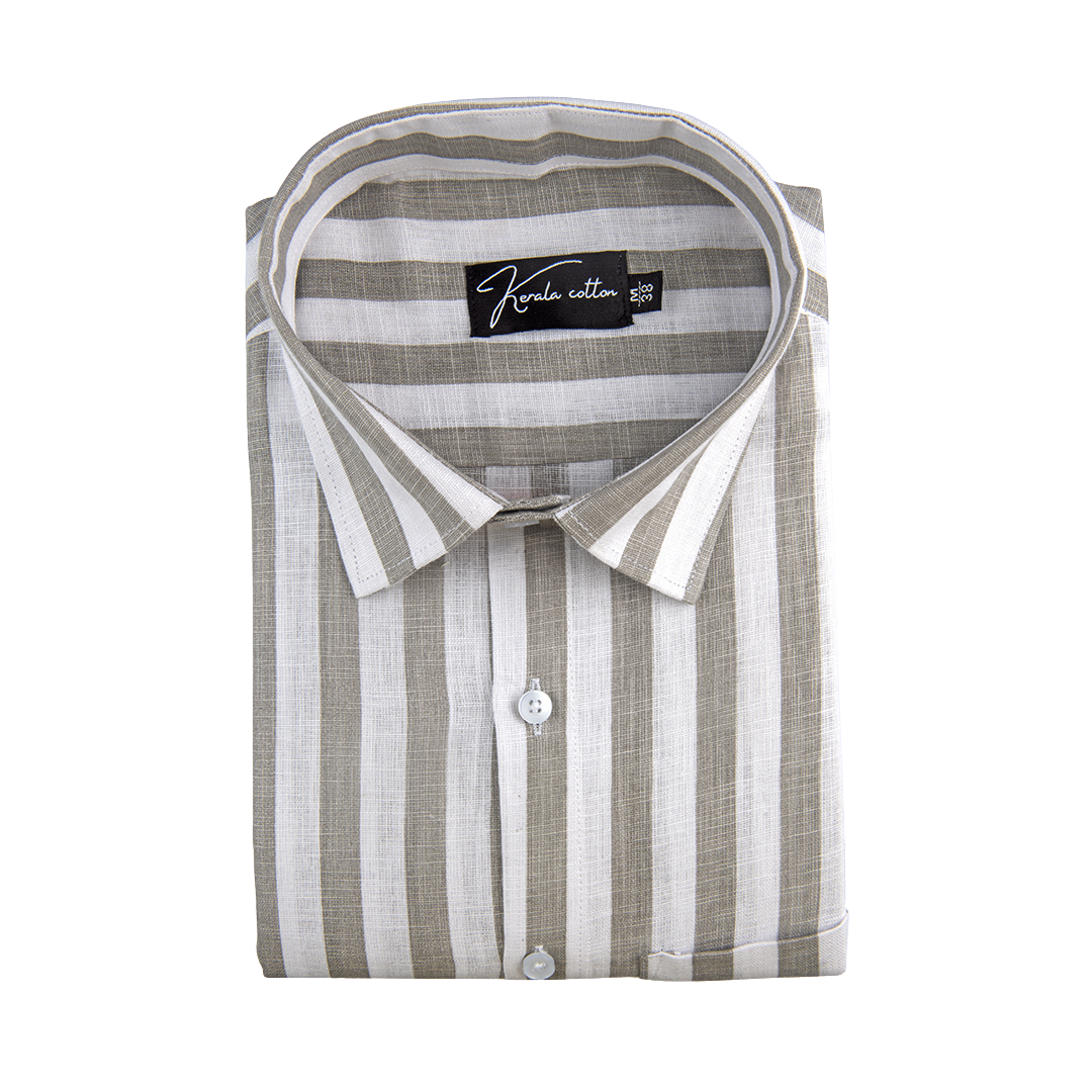 Linen White With Light Grey Patta Print Shirts For Men