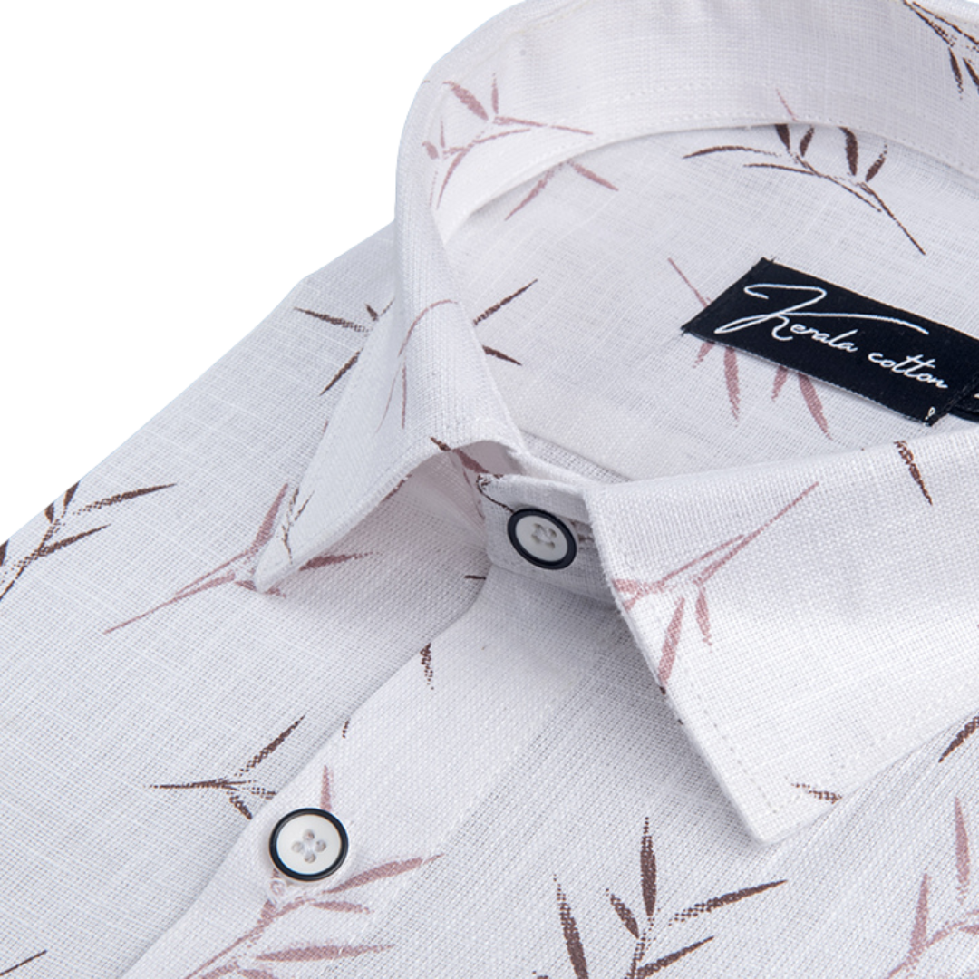 New Turkey Linen White With Brown Pink Print Shirts For Men