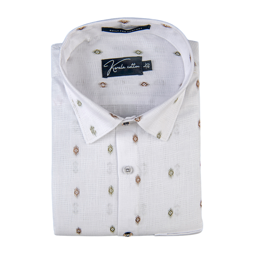 Linen Butta White With Oracle Print Shirts For Men