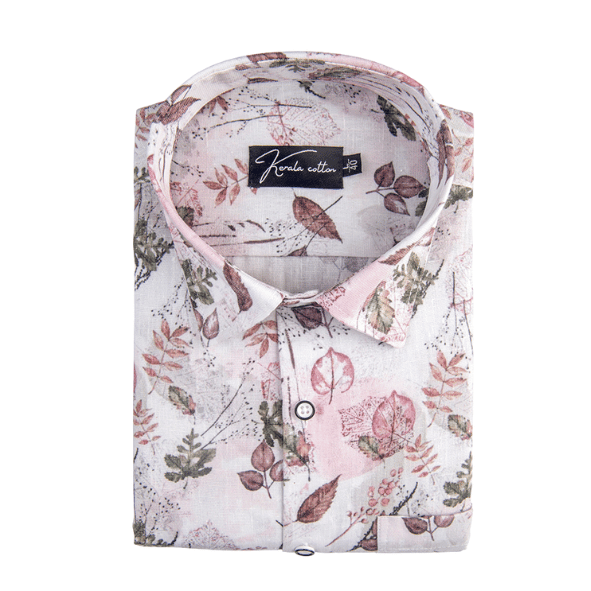 Italian Linen White With Marrun Green Mix Printed Shirts