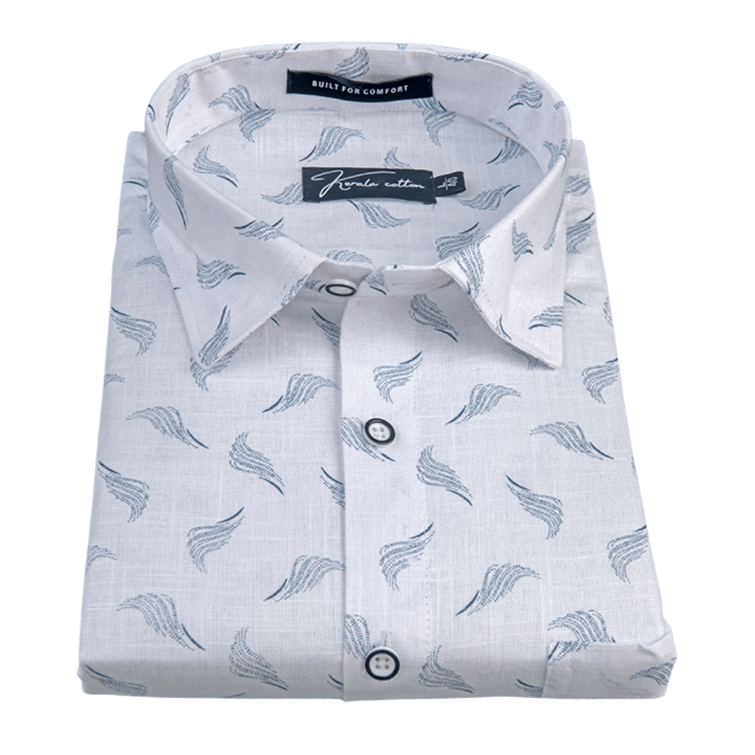 Turkey Linen White With Sky Brush Print Shirts