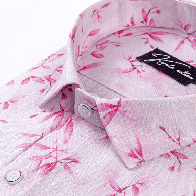 Italian linen White With Pink Batel Print