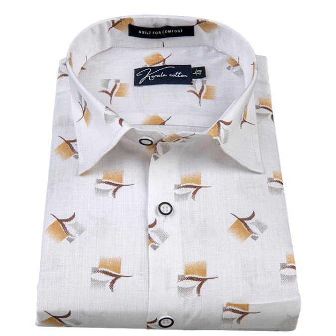 Turkey Linen White With New Yellow Marrun Print Shirts For Men