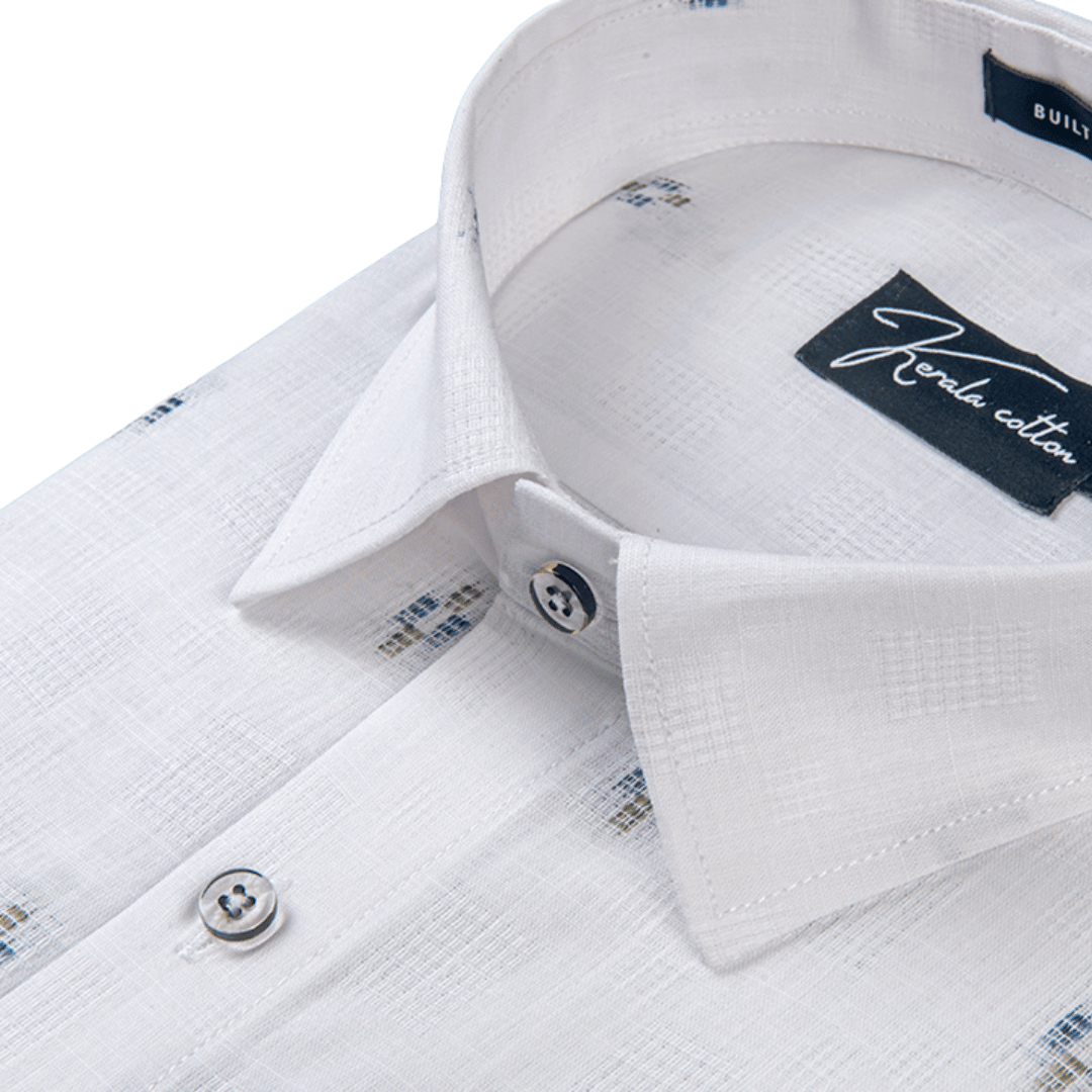 Linen Butta White With Plus Print Shirts For Men