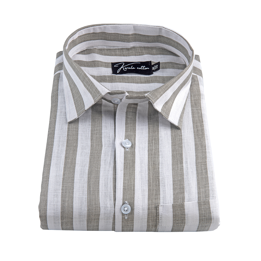 Linen White With Light Grey Patta Print Shirts For Men