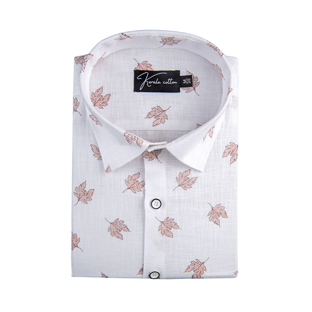 New Turkey Linen White With Light Marun Batel Print Shirts