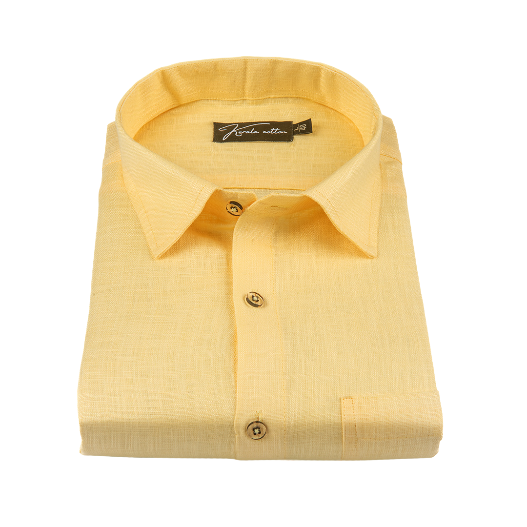 Light Yellow Colour Blended Linen Shirts for Men