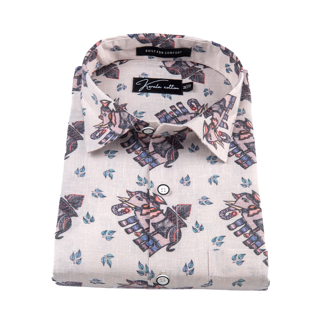 New Italian Cream With Elephant Print Shirts For Men