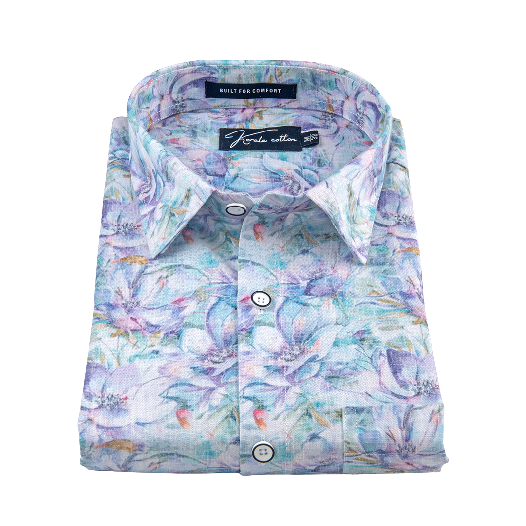 New Italian Linen Blue Rama Mix Print Shirts For Men