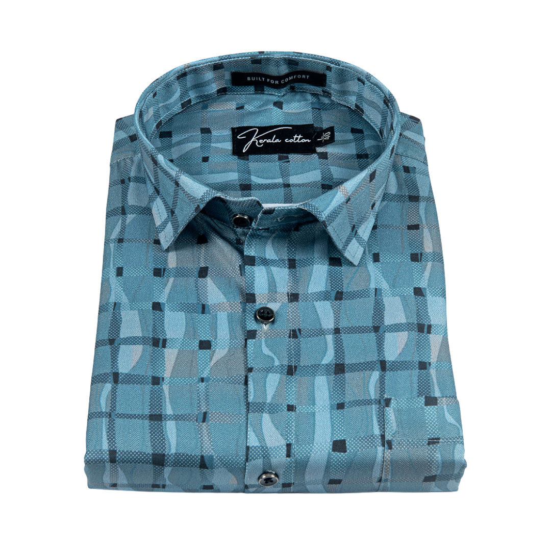 Digital blue colour Abstract print cotton shirts