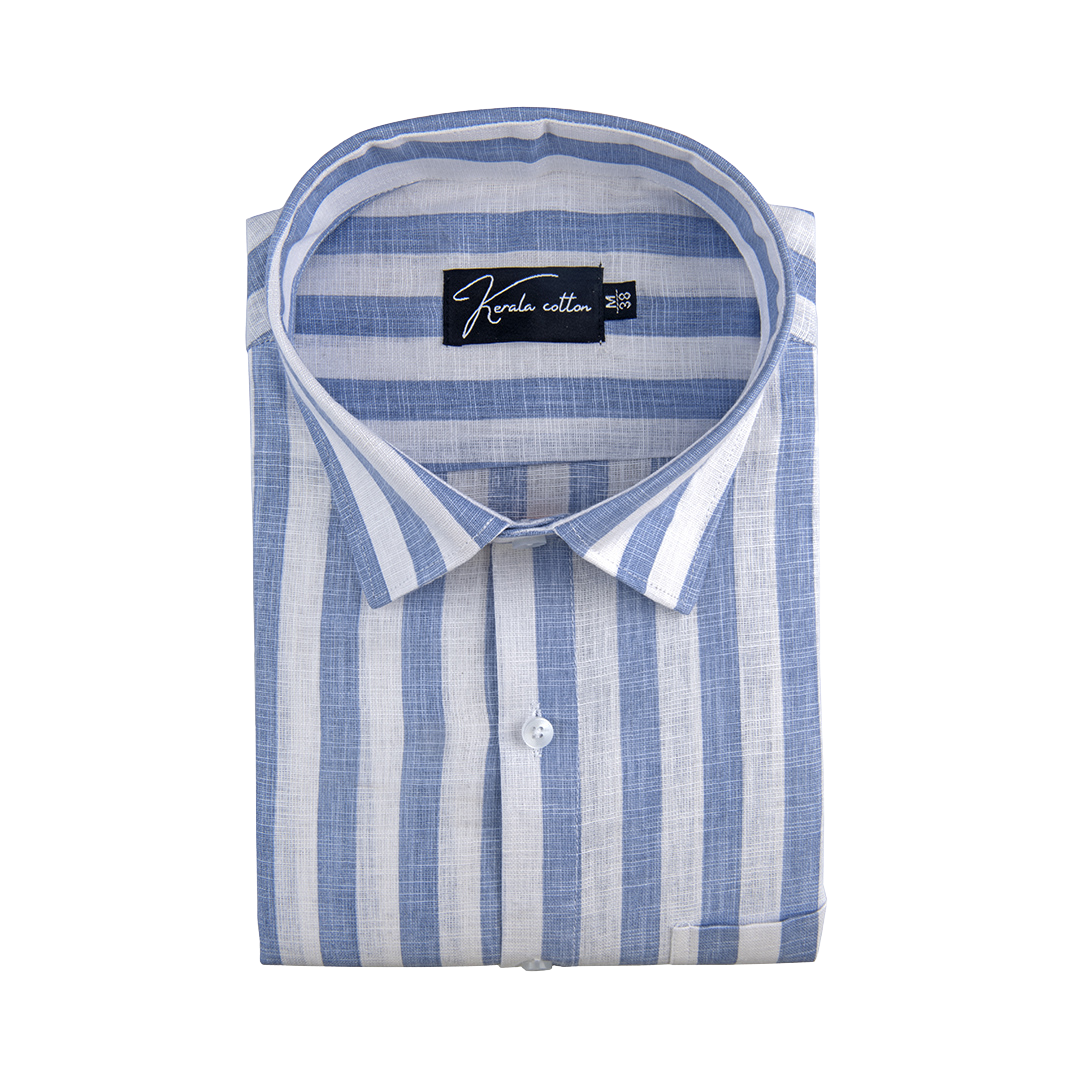 Linen White With Sky Patta Print Shirts For Men