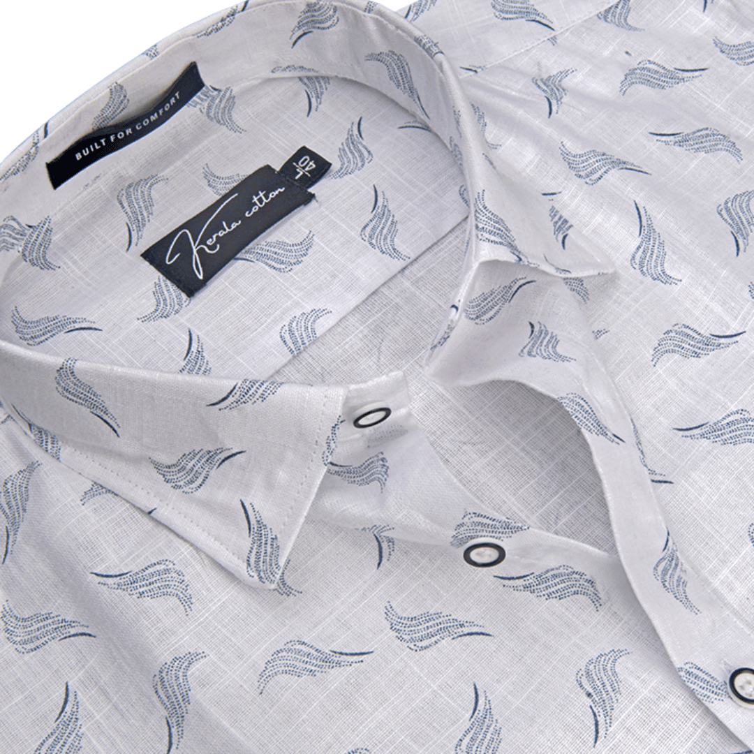 Turkey Linen White With Sky Brush Print Shirts