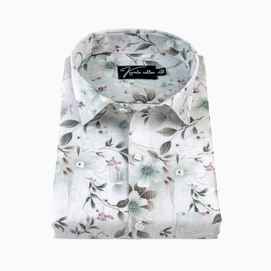 Italian linen Green With Multicolour Flower Print
