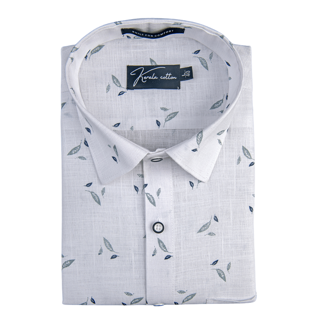 Turkey Linen White With Sky Batel Print Shirts For Men