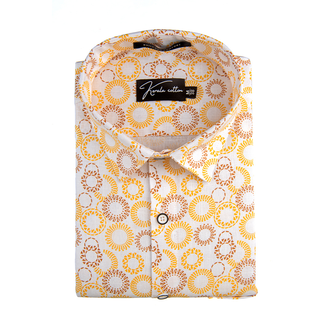 New Turkey Linen White With Mix Circle Print Shirts For Men
