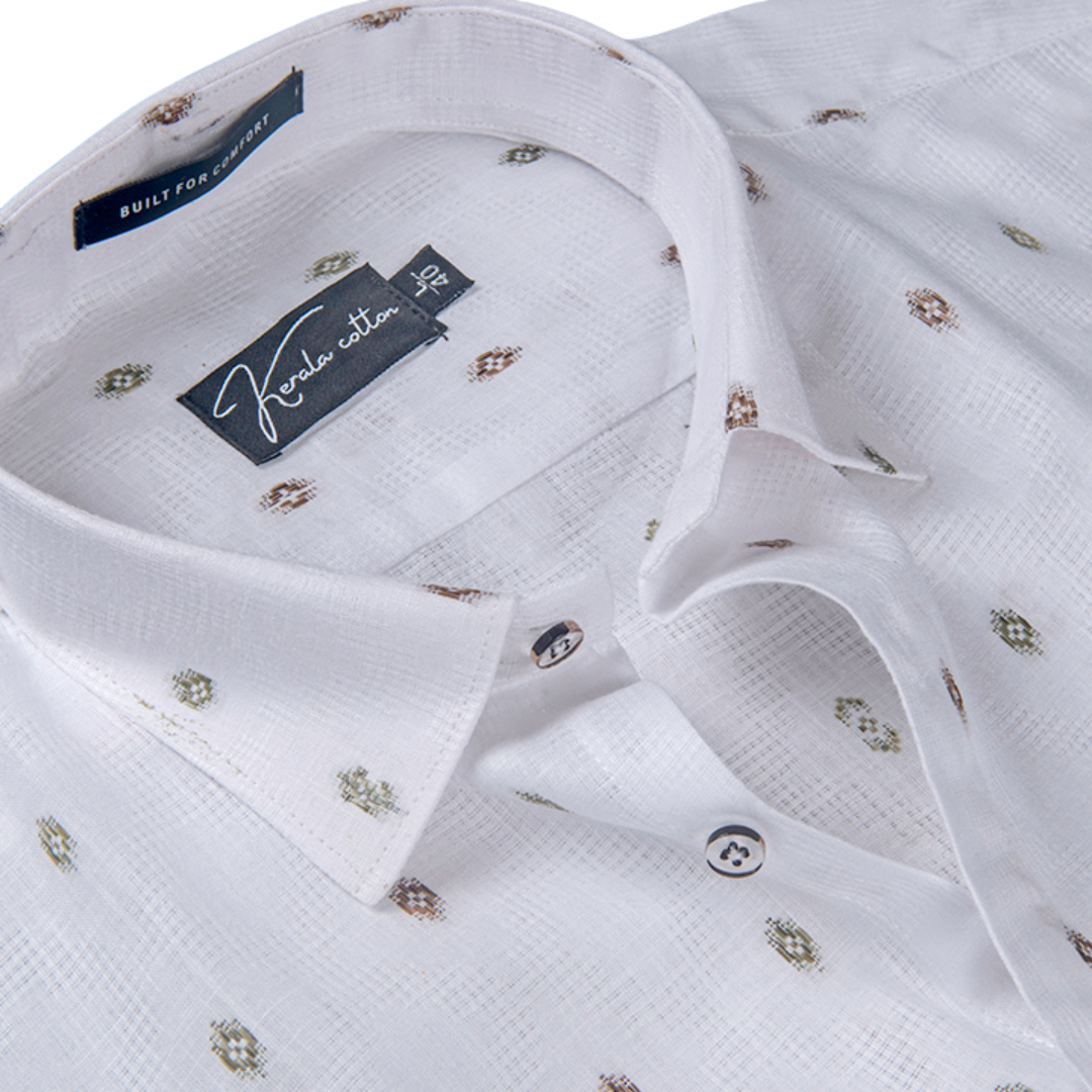 Linen Butta White With Oracle Print Shirts For Men