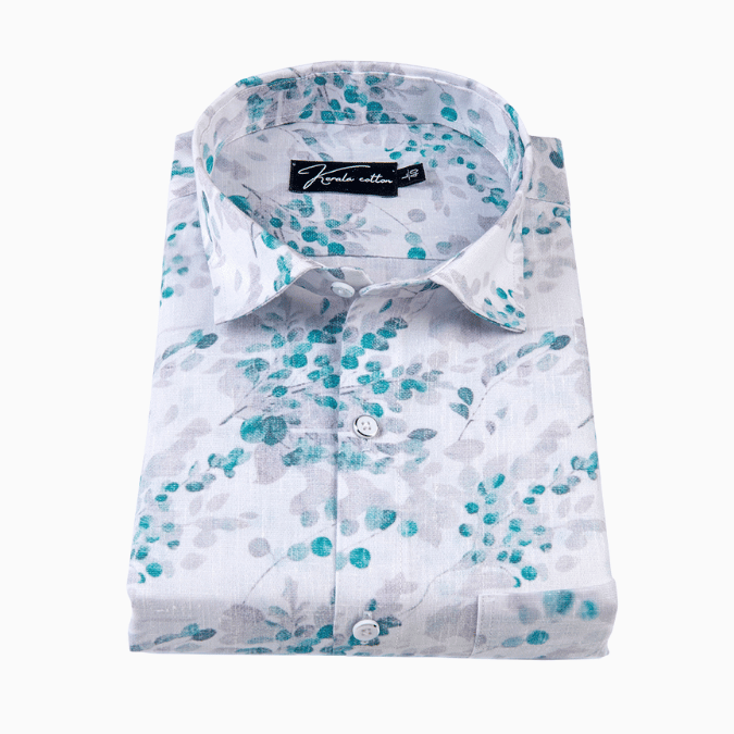 Italian linen white with Rama flower print