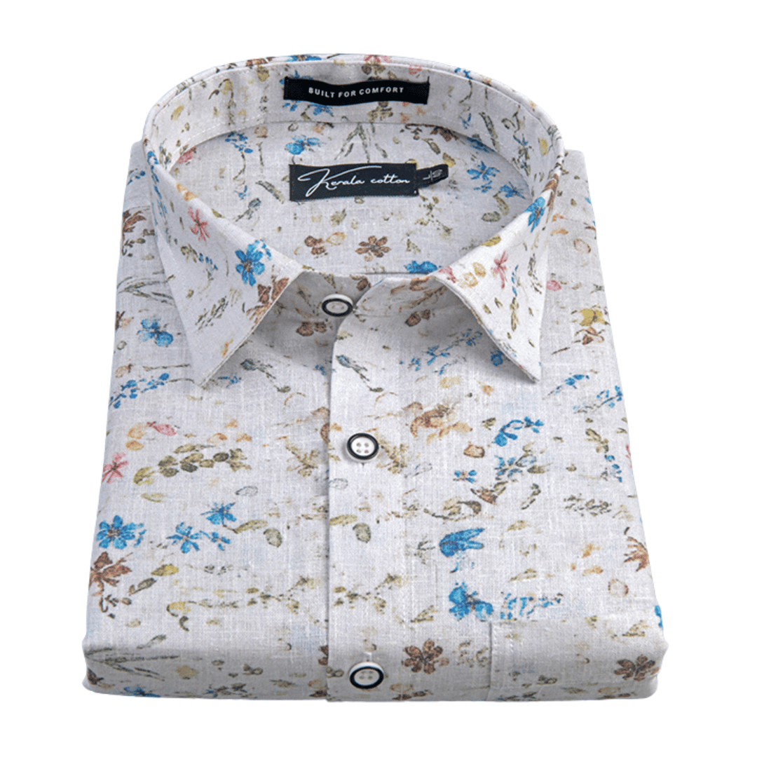 Italian Linen White With New Sky Mahendi Print Shirts For Men