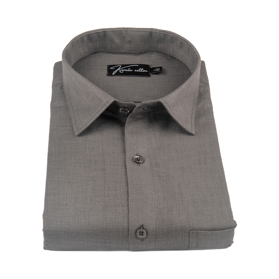 Dark Grey Colour Blended Linen Shirts for Men