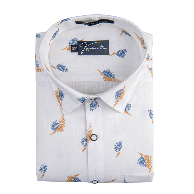 Turkey Linen White With Blue Yellow Print Shirts For Men