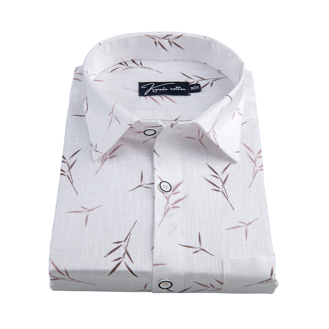 New Turkey Linen White With Brown Pink Print Shirts For Men