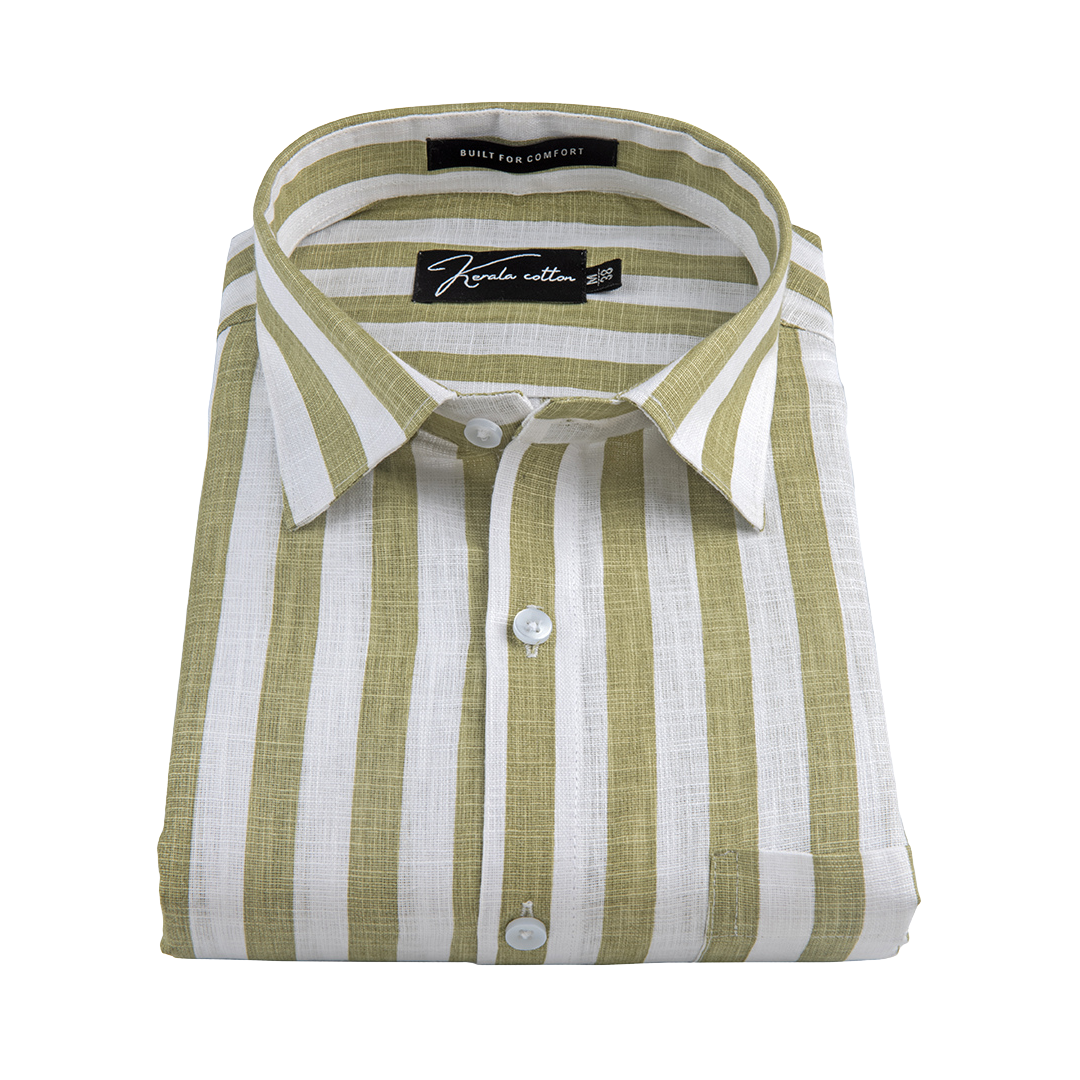 Linen White With Pista Green Patta Print Shirts For Men