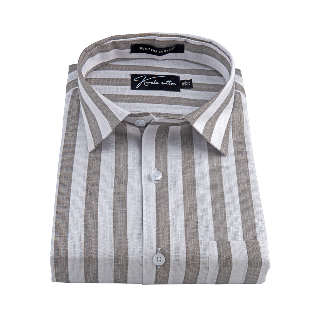 Linen White With Dark Grey Patta Print Shirts For Men