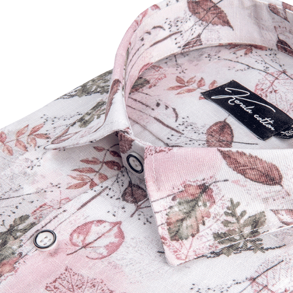 Italian Linen White With Marrun Green Mix Printed Shirts
