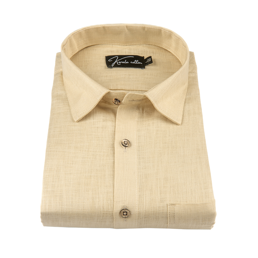 Cream Colour Blended Linen Shirts for Men
