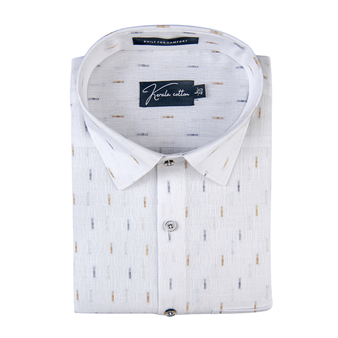 Linen Butta White With Single Line Print Shirts For Men
