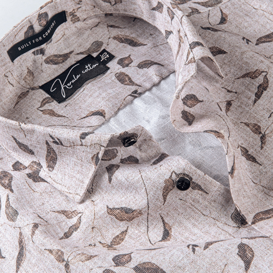 Linen Light Brown with Dark Brown Betal Print Shirts