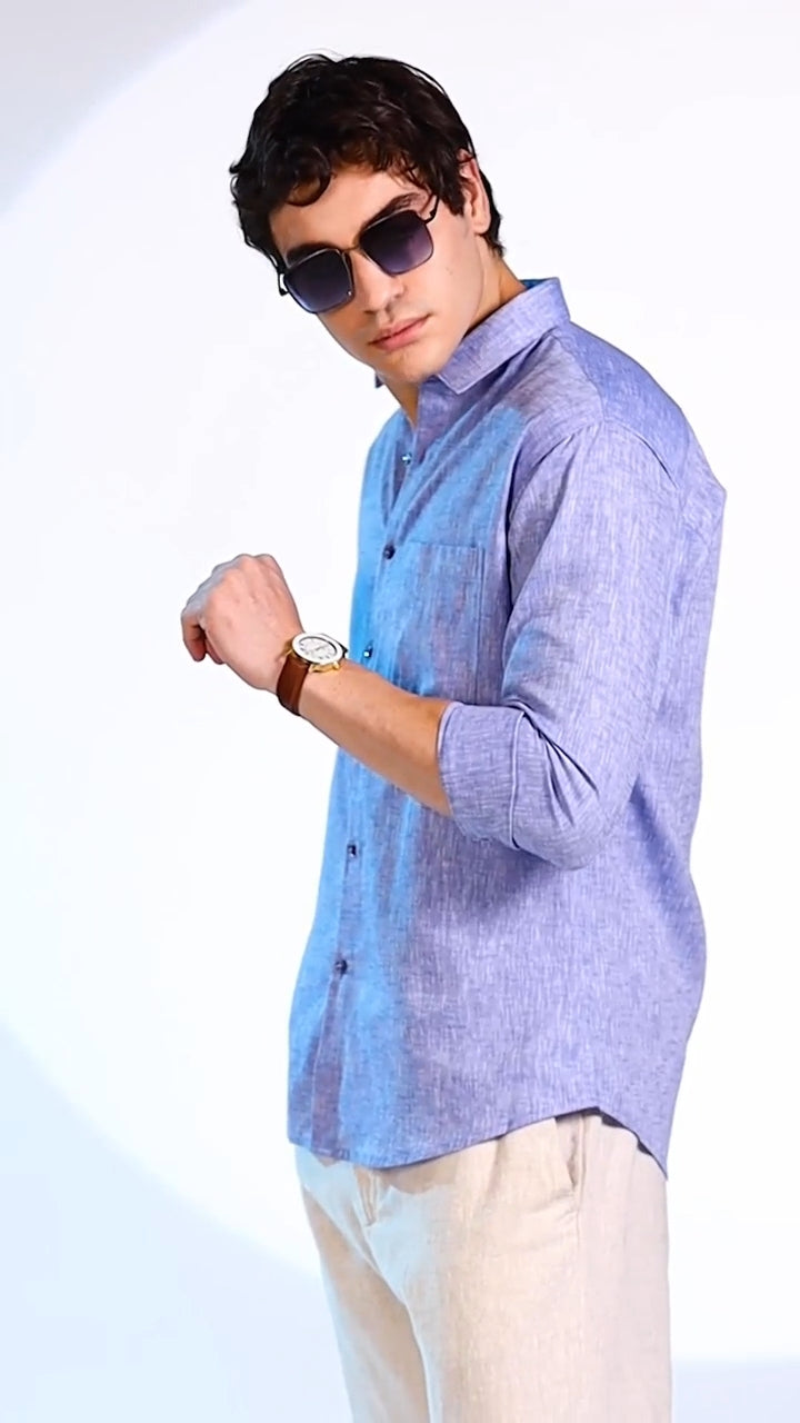 100% Linen Prime Blue Colour Shirts For Men