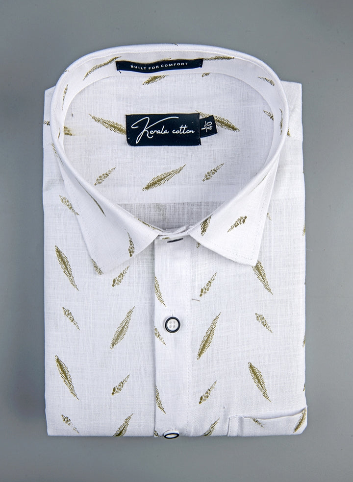 Turkey Linen White with Green Blend Shirts for Men
